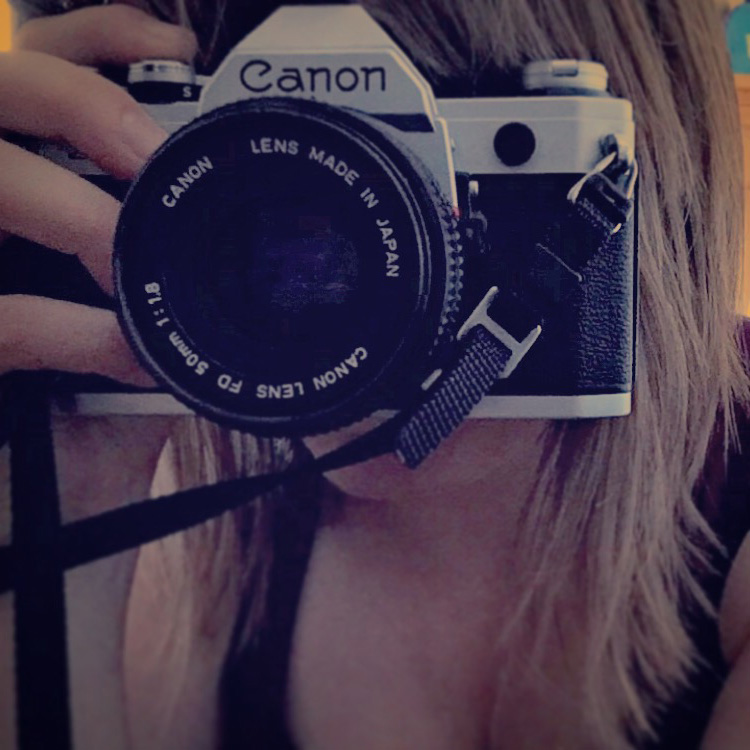 about me image, selfie with vintage Canon